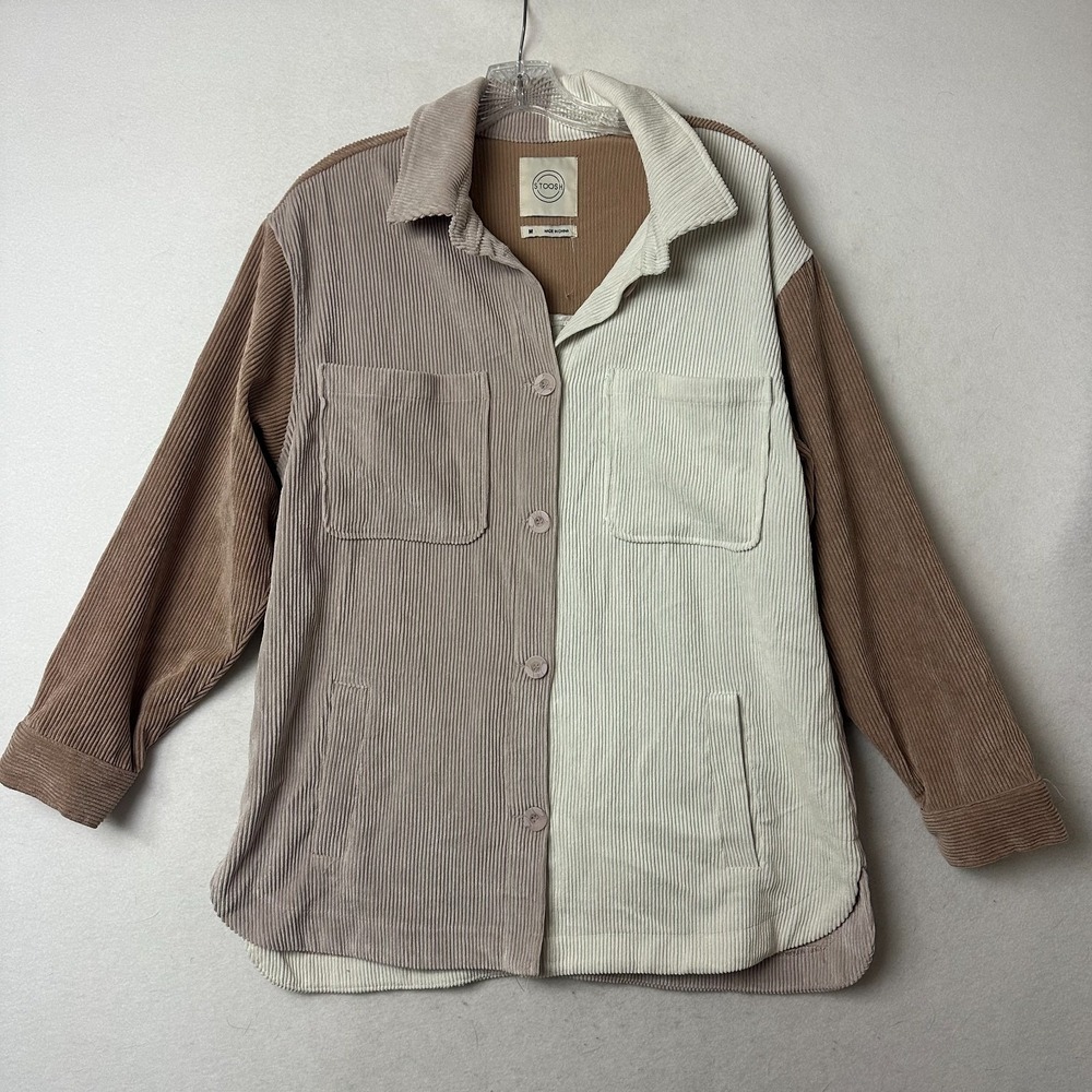 Stoosh Colorblock Corduroy Shacket Neutral Tan Mauve Button Front Jacket Medium